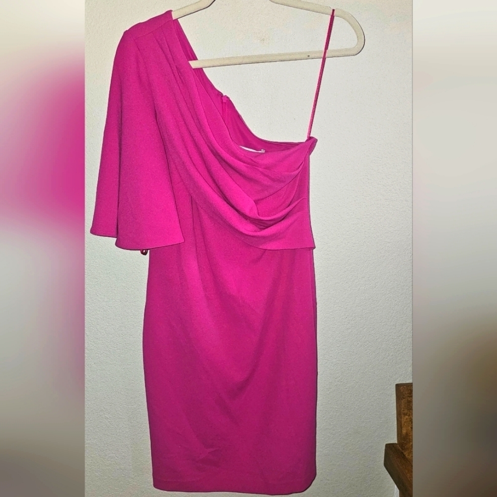 Belle Badgley Mischka Josie Pink One Shoulder Dress sz 4